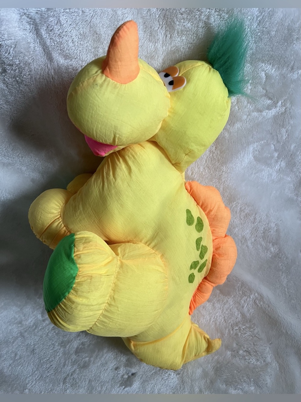 Vintage 90s Fisher Price Puffalump Nylon Neon Dinosaur Kid’s Plush Squeak Toy